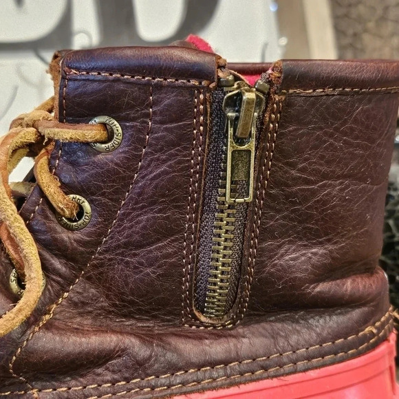 Sperry Top-Sider Saltwater Rain Boots Leather Red Rubber Wmns Sz 8 - Picture 5 of 14